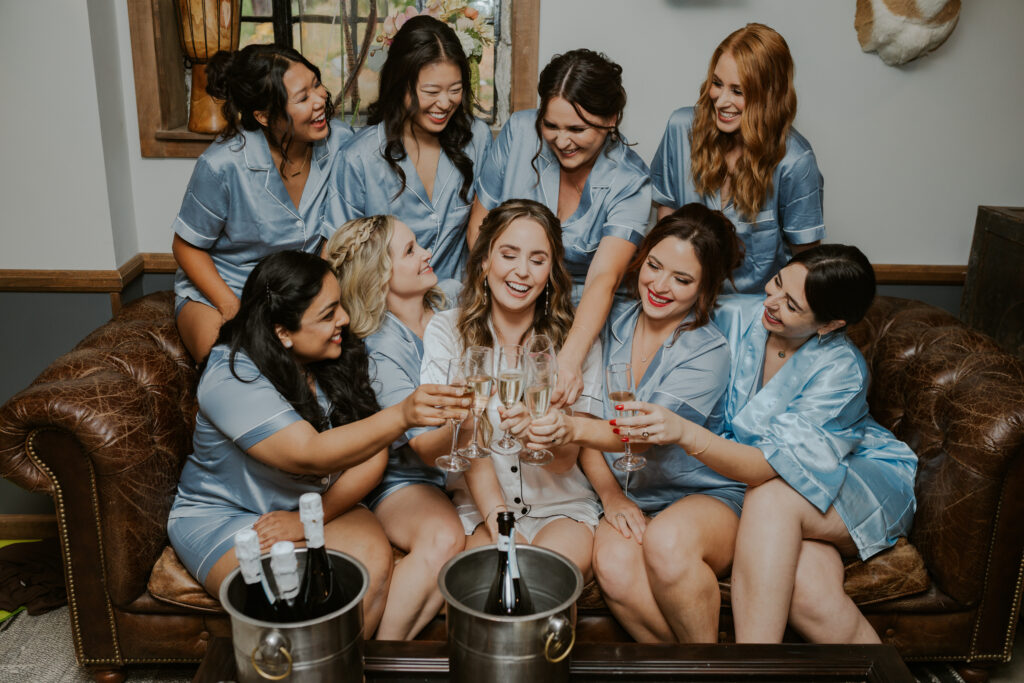 Bridesmaids toast lake tahoe wedding