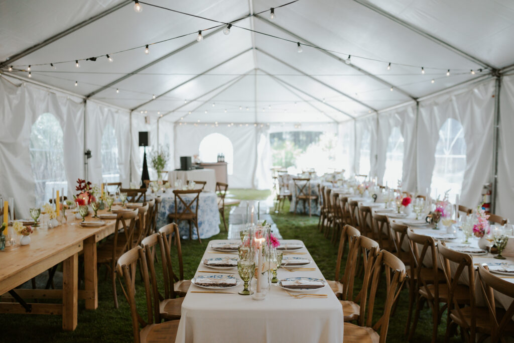 Rainbow Lodge tent dinner set up